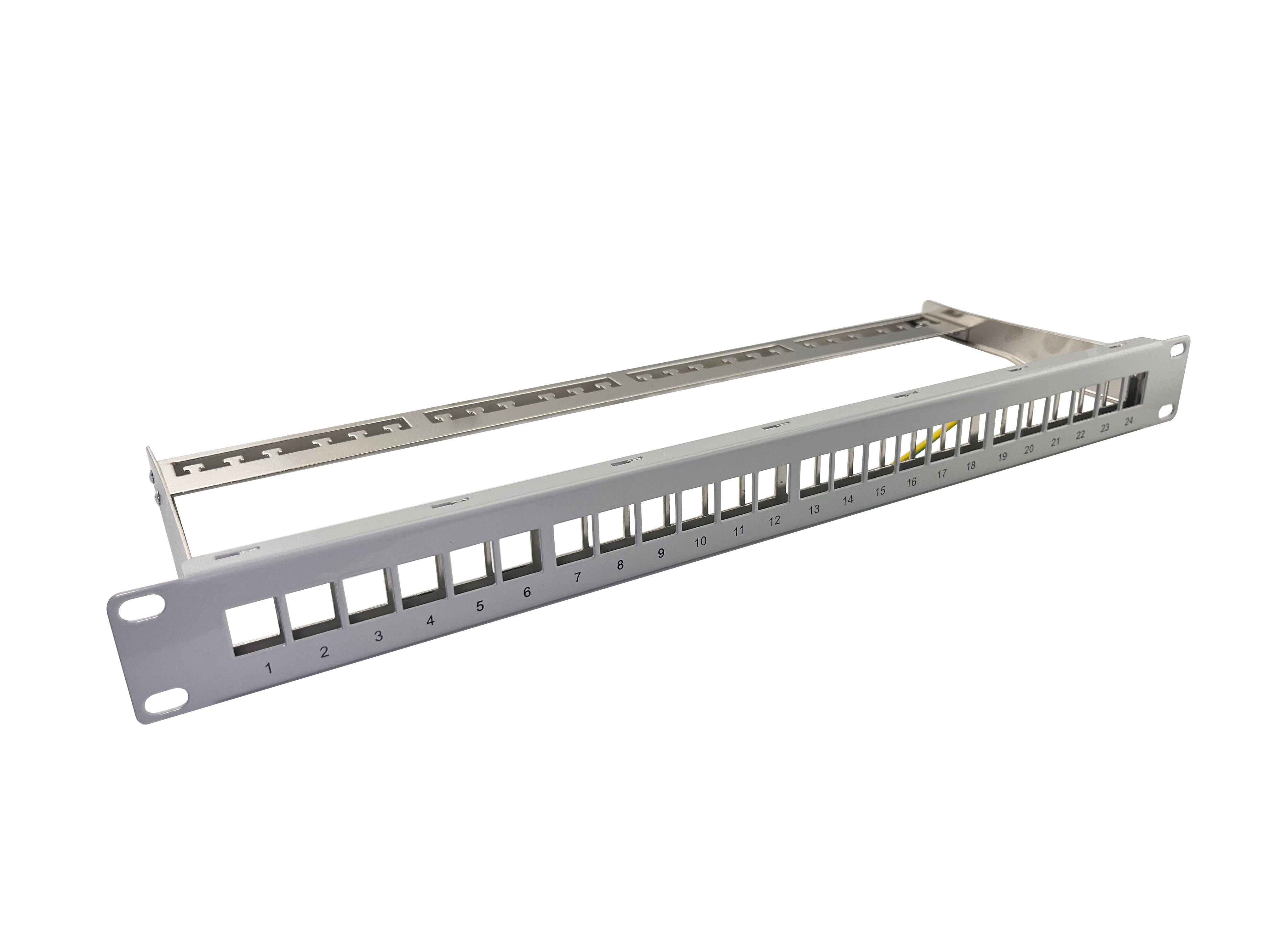 Helos Keystone - 19 Modulträger 1 HE 24 Port, Entlastungsschiene, grau Helos Keystone - 19 Modulträger 1 HE 24 Port, Entlastungsschiene, grau